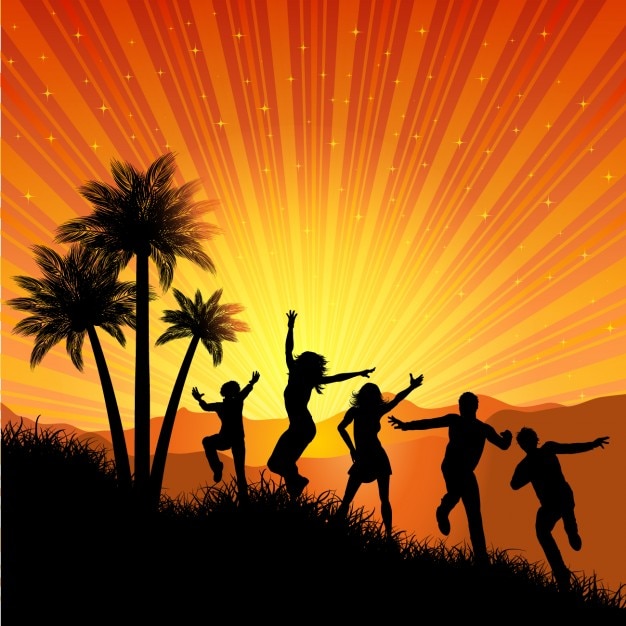 Summer Party Background with dancing\
Silhouette