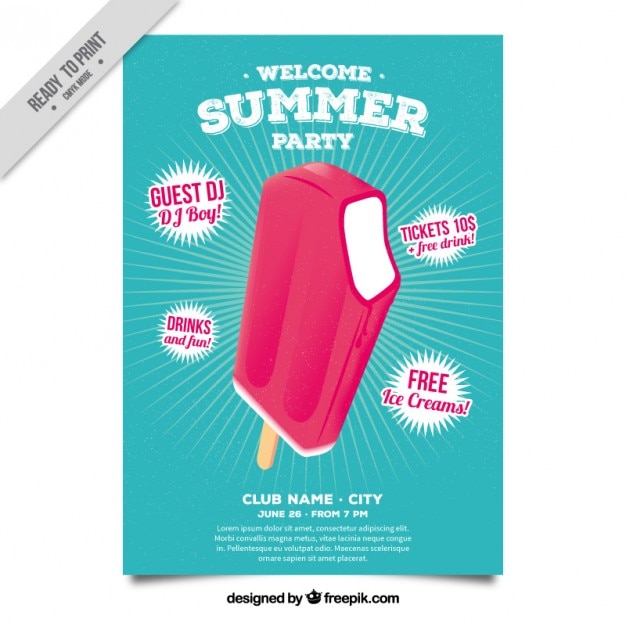 Free Vector | Summer party flyer with an ice-cream