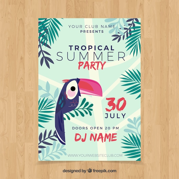 Summer party flyer with tropical bird