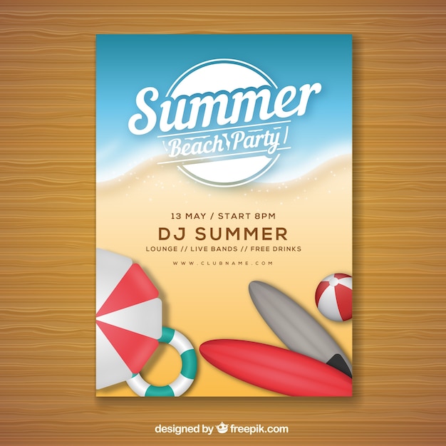 Free Vector | Summer party invitation with beach elements in realistic ...