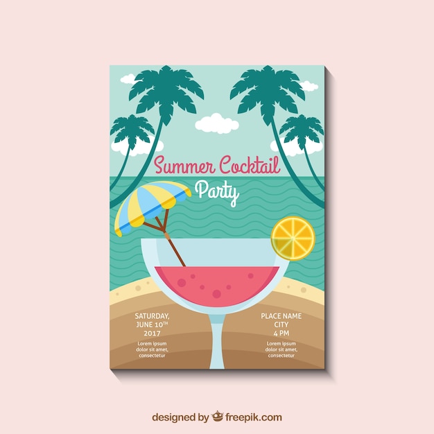 Summer party invitation with cocktail | Free Vector