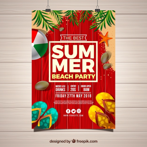 Download Free Vector | Summer party invitation with elements in ...