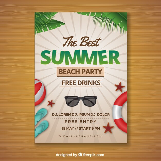 Free Vector | Summer party invitation with elements in realistic style