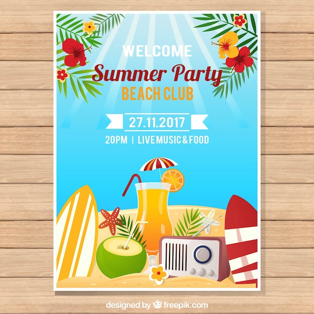 Free Vector | Summer party invitation with elements