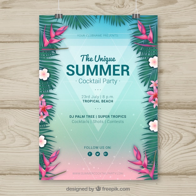 Free Vector | Summer party invitation with plants in realistic style