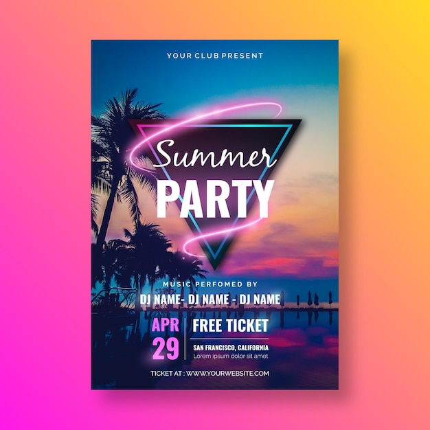 Premium Vector | Summer party poster template with image