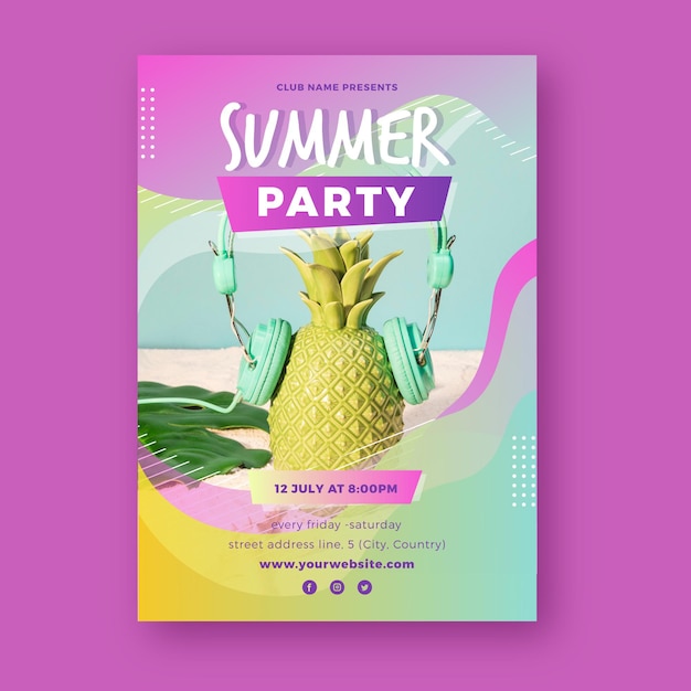 Free Vector | Summer party poster template with photo