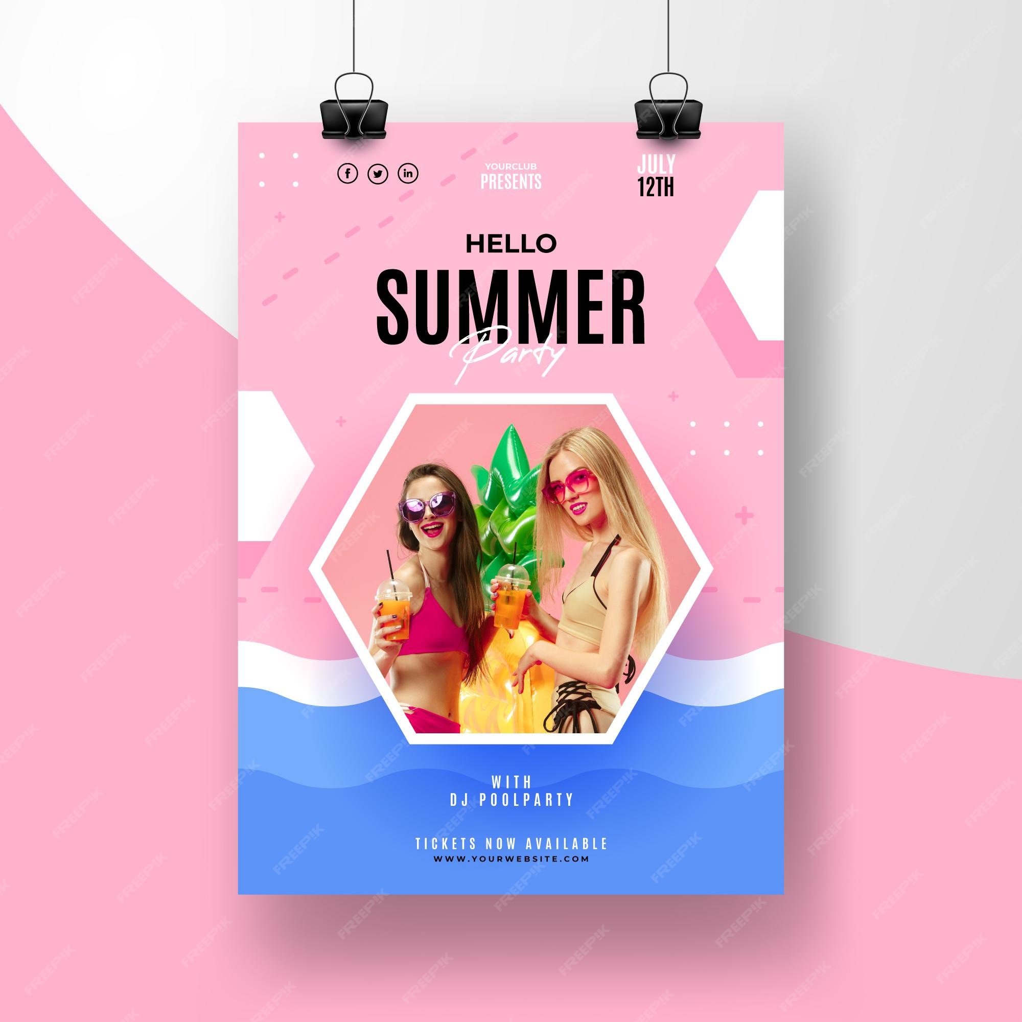 Free Vector | Summer party poster template with photo