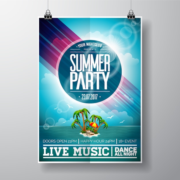 Summer party poster with palm trees
