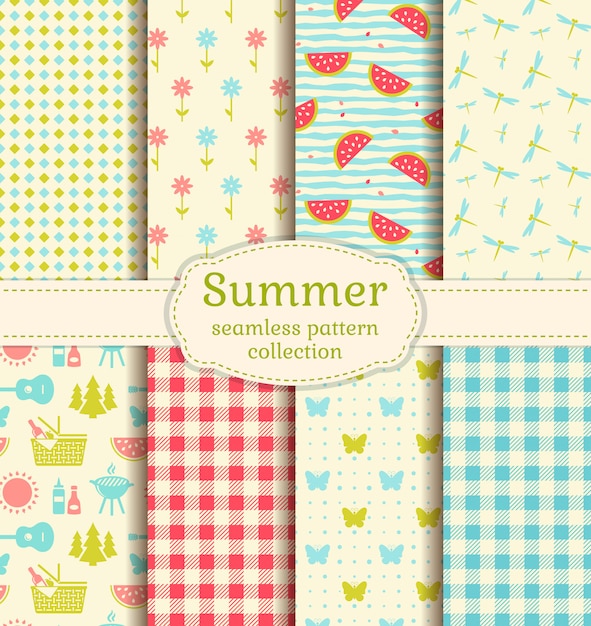 Summer picnic patterns. Premium Vector