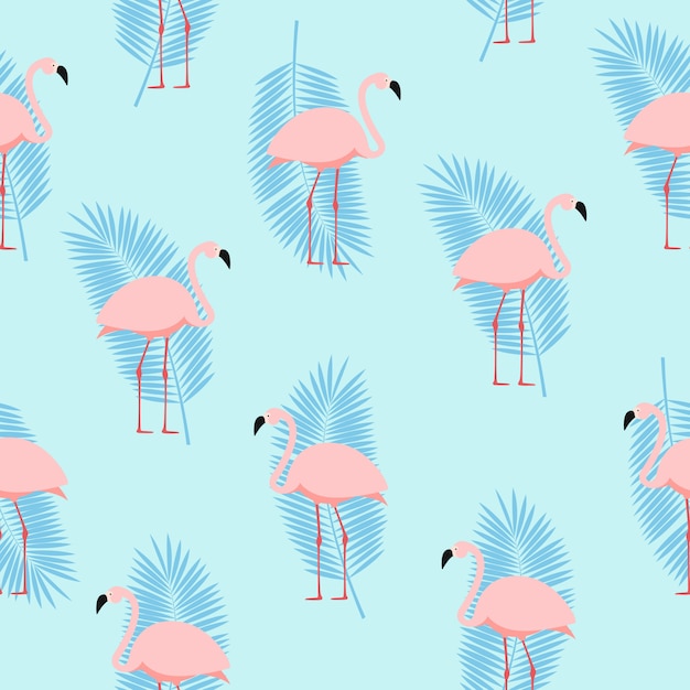 Premium Vector Summer Pink Flamingo Seamless Pattern Background Illustration
