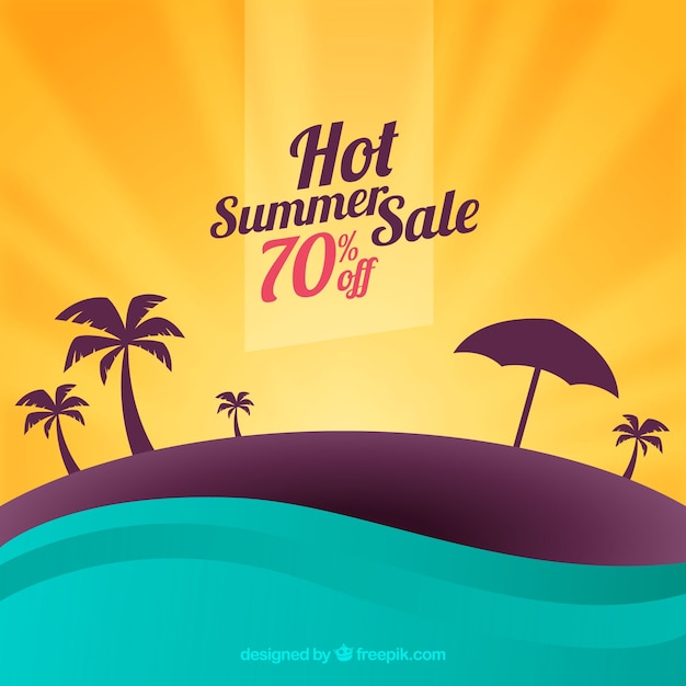 Summer sale background with beach\
silhouette