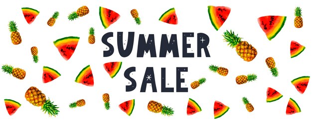 Premium Vector | Summer sale banner with fruits watermelon letter