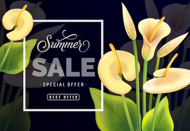 Summer sale Special offer Best offer lettering.\
Modern inscription with yellow laceleaf
