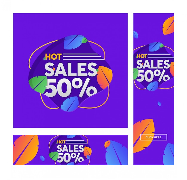 Download Summer sale vector banner with leaves in modern style. Vector | Premium Download