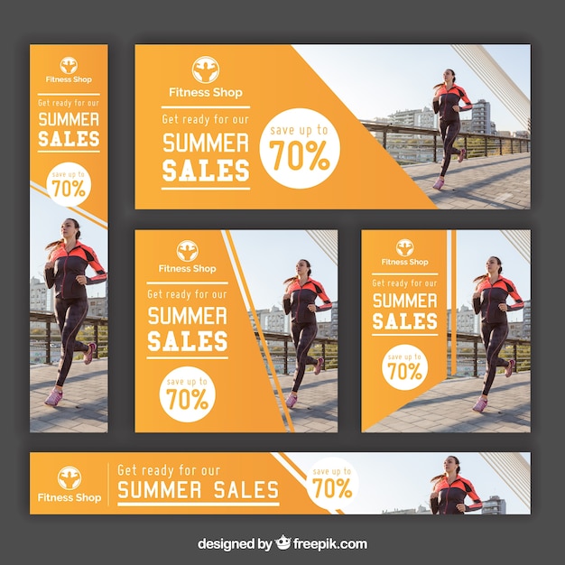 Free Vector Summer Sales Fitness Banners Set