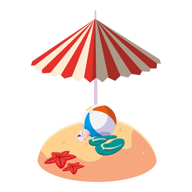 Premium Vector Summer Sand Beach With Umbrella And Balloon Toy