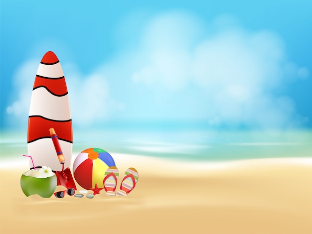 Premium Vector | Summer season holiday on beach background,