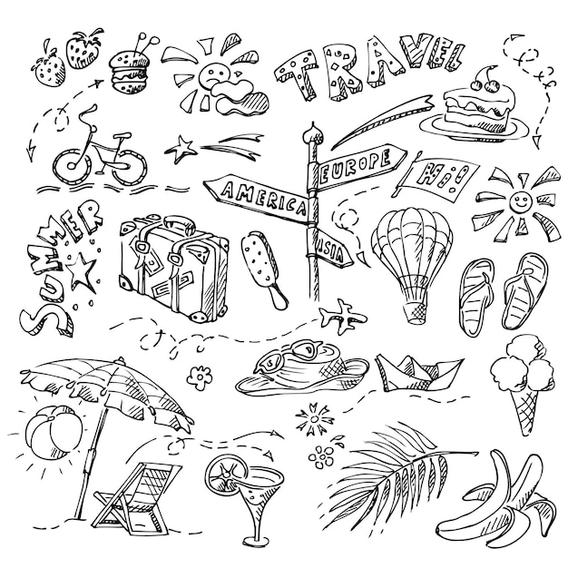 Premium Vector | Summer set of different objects, beach and sea theme