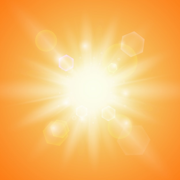 オレンジ色の背景に夏の太陽 夏の背景テンプレート プレミアムベクター