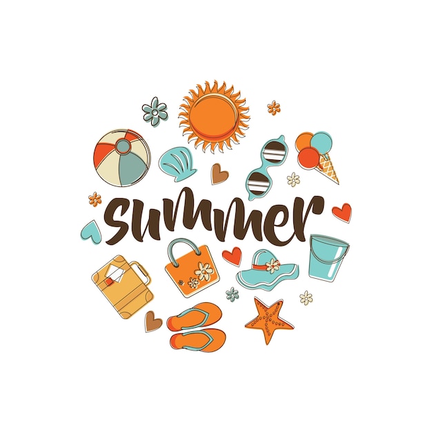 Premium Vector | Summer text with icon set