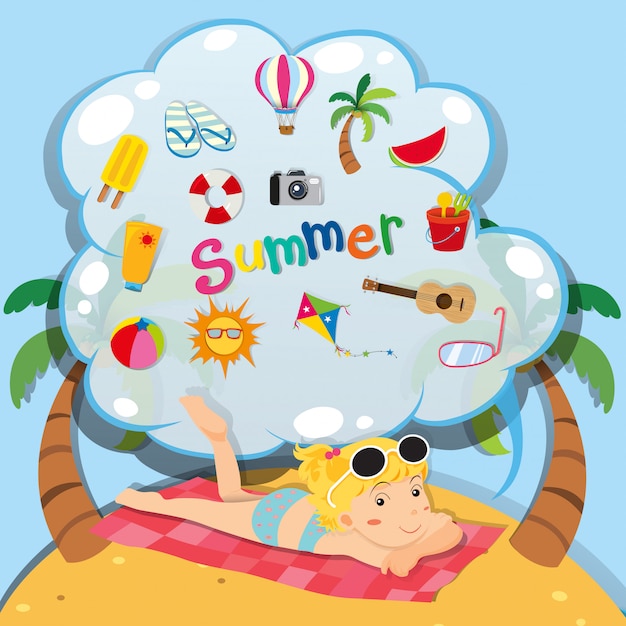 Download Summer theme with girl on the beach Vector | Free Download