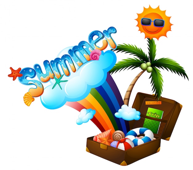 Download Summer theme with suitcase and sun | Free Vector