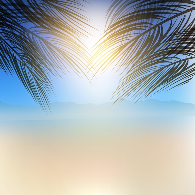 Summer themed background with palm tree branches
