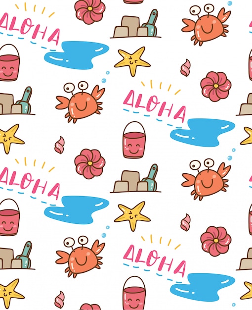 Download Summer themed doodle seamless background Vector | Premium ...