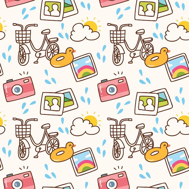 Download Summer themed kawaii seamless pattern | Premium Vector