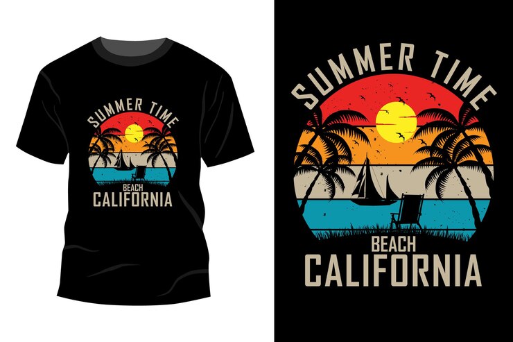 Premium Vector | Summer time beach california t-shirt mockup design ...