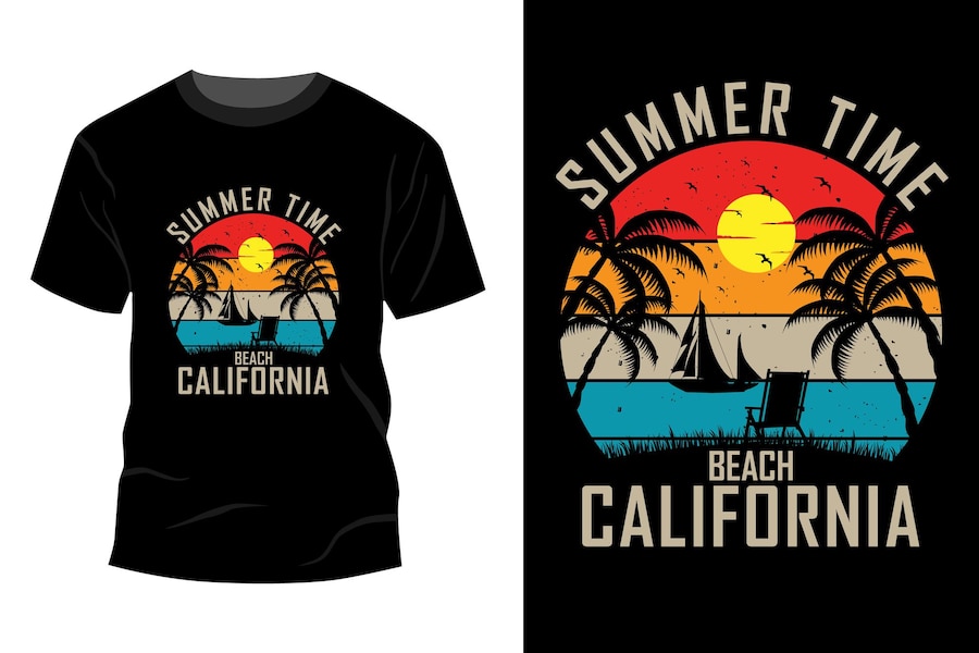 Premium Vector | Summer time beach california t-shirt mockup design ...