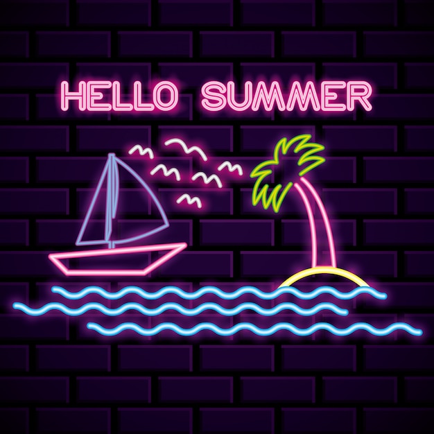 Premium Vector | Summer time neon lights