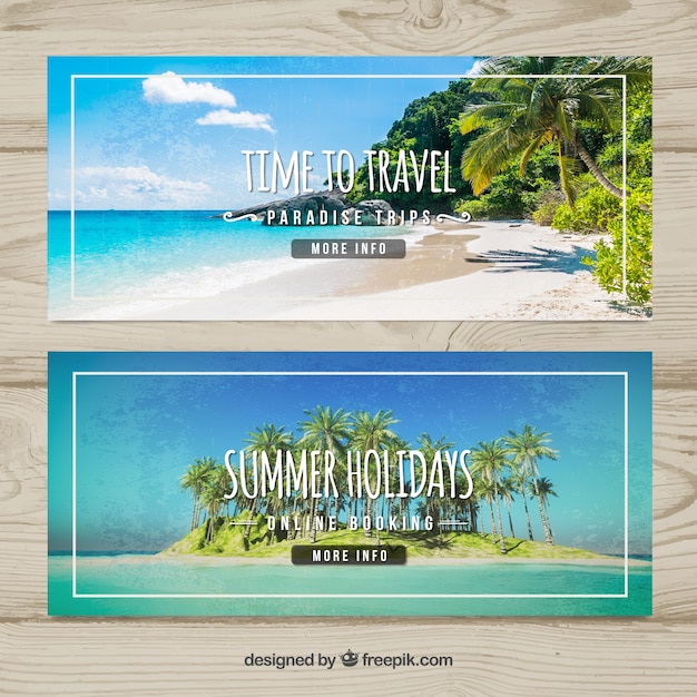 Summer travel banners with paradise\
beach