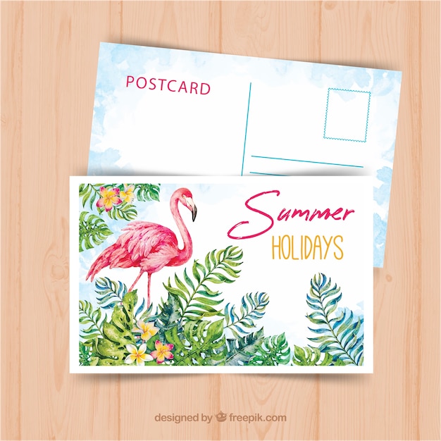 Summer travel postcard template with watercolor style Vector | Free ...