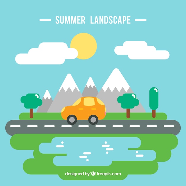 Summer trip landscape in flat design
background