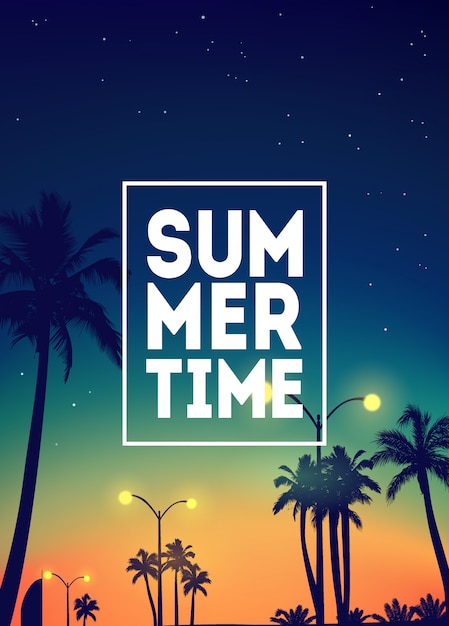 Premium Vector | Summer tropical background with palms, sky and sunset ...