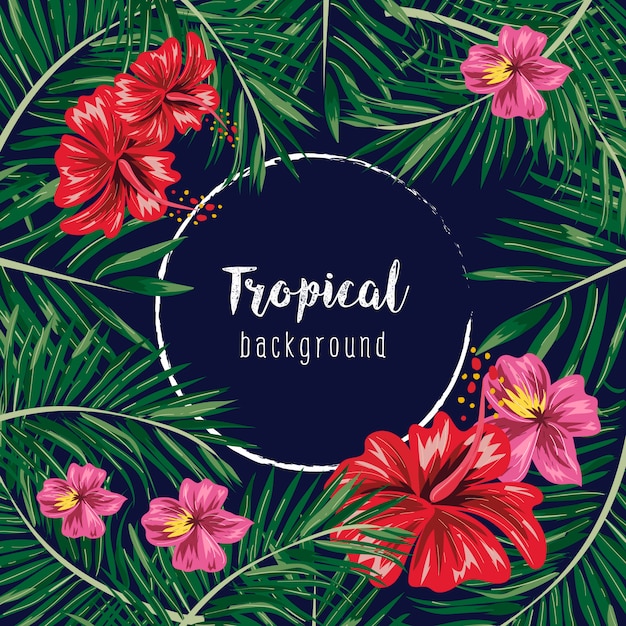 Premium Vector | Summer tropical leaves and flower background.