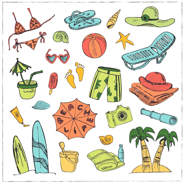 Premium Vector | Summer vacation holiday doodle set