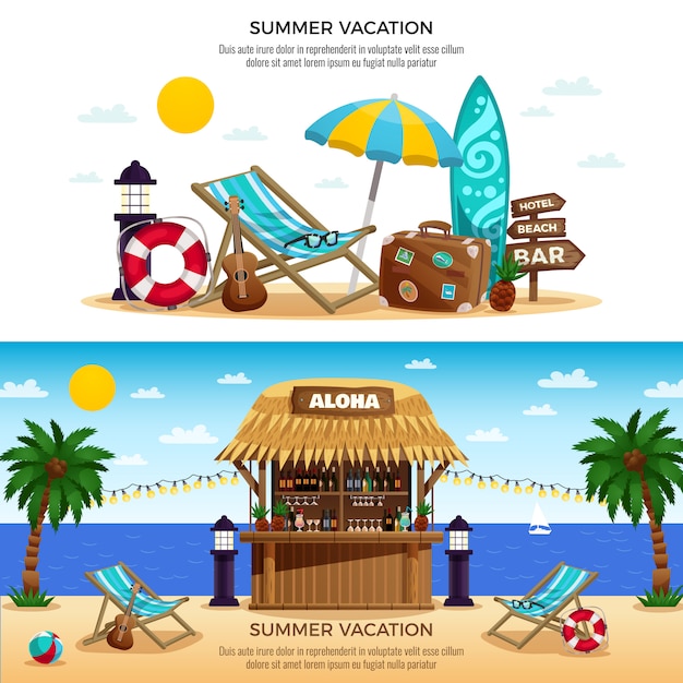 Download Summer vacation horizontal banners Vector | Free Download