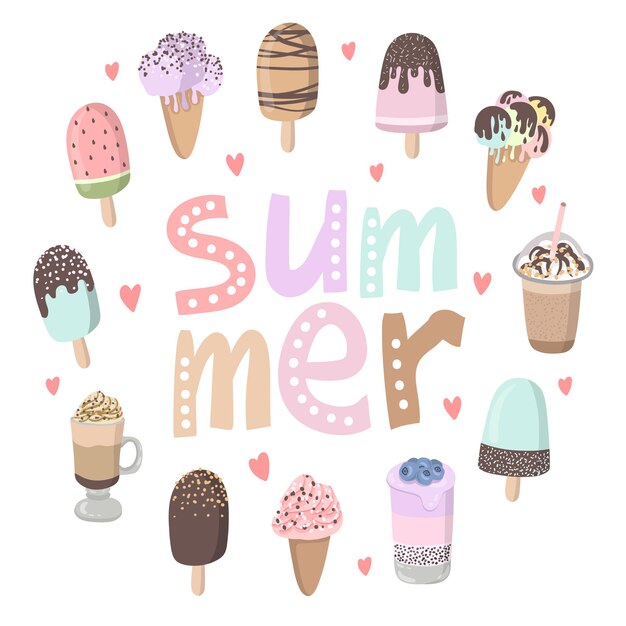 Premium Vector | Summer vector cartoon card with funny ice cream ...