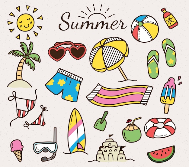 Premium Vector | Summer vector icon in cute cartoon doodle style