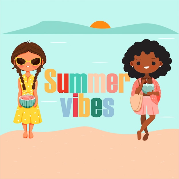 Premium Vector Summer Vibes Cute Girls With Summer Outfit