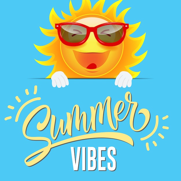 Free Vector | Summer vibes greeting card with joyful cartoon sun in ...