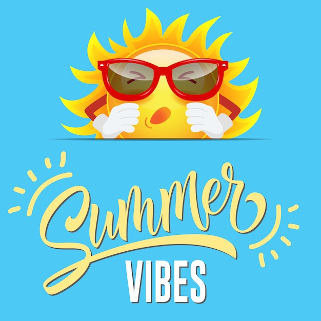 Download Summer vibes greeting with cartoon sun in sunglasses on ...