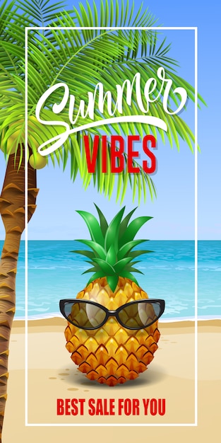 Download Summer vibes lettering in frame with sea beach and ...