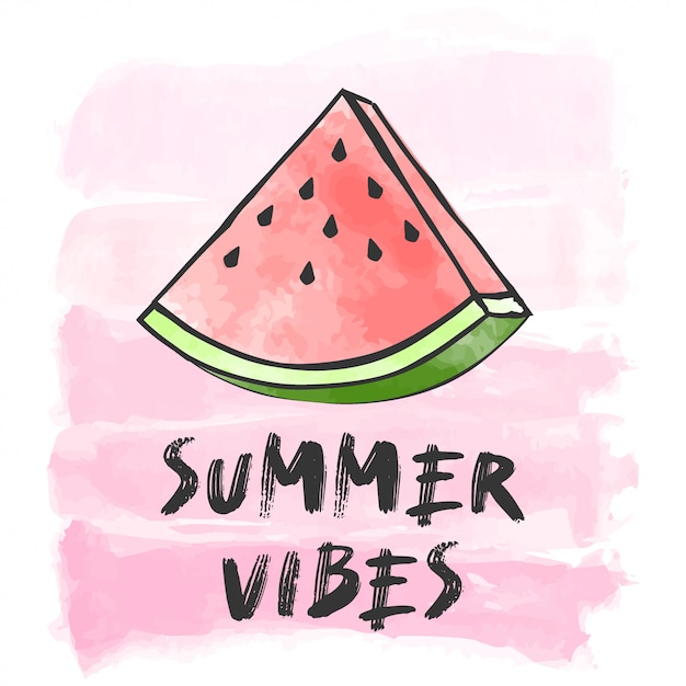 Download Summer vibes lettering with watermelon | Premium Vector