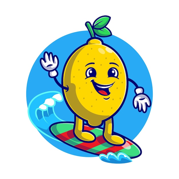 Premium Vector | Summer with cute lemon surfing on sea cartoon flat