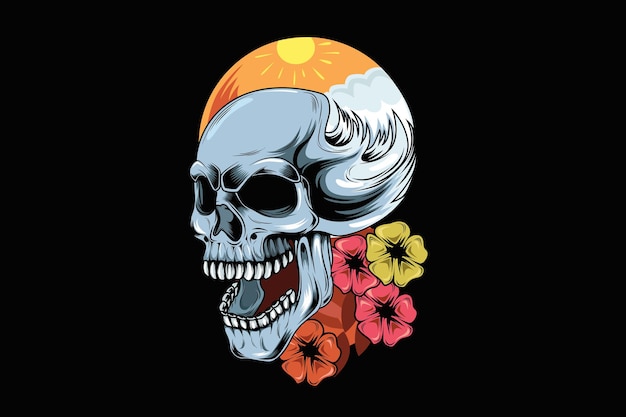 Premium Vector | Summer with skull and beauty flowers hand drawing ...