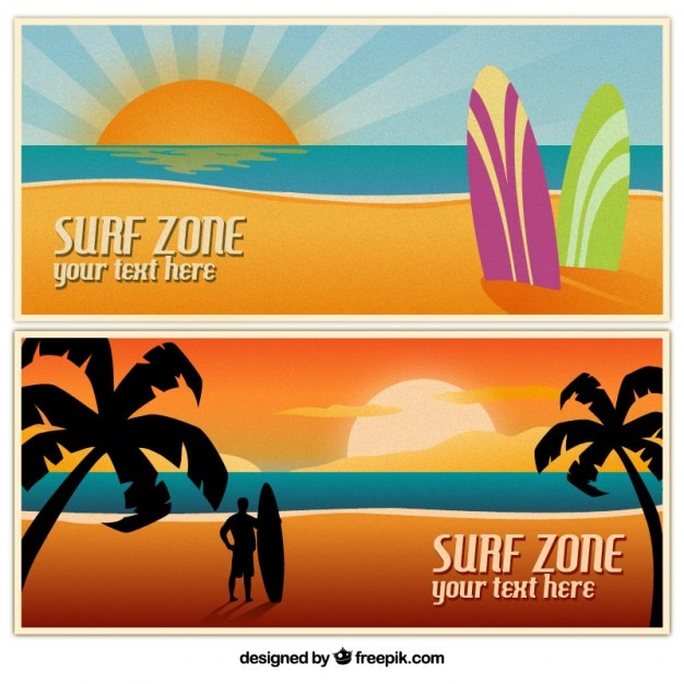 Summertime banners with beach landscapes